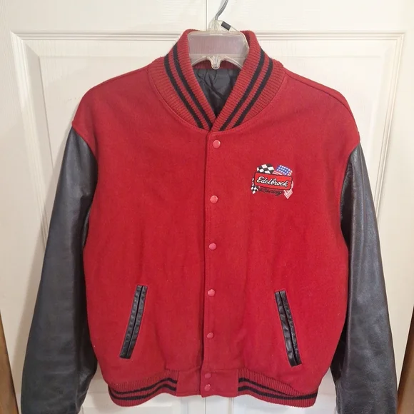 Edelbrock Racing Varsity Lettermen's Embroidered Wool Blend Leather Jacket-L-USA - Picture 4 of 11